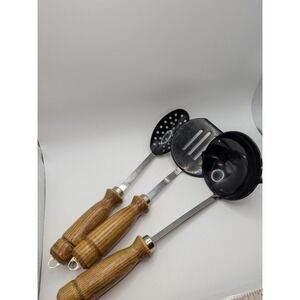 Vintage Bonny USA Kitchen Utensil Set Wooden Handle Black Nylon MCM Cottagecore